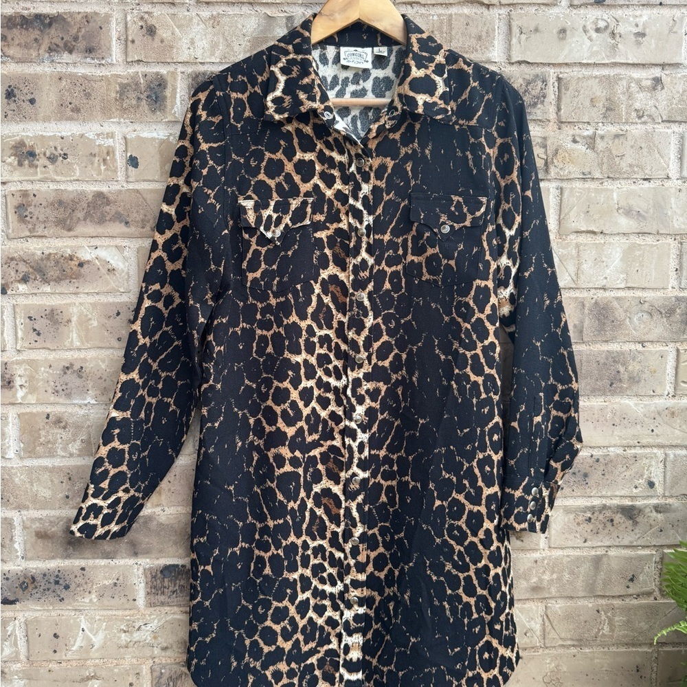 Cowgirl Justice Leopard Pearl Snap Shirt Dress Size Large